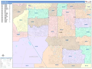 Chandler, AZ ColorCast style ZIP Code wall map