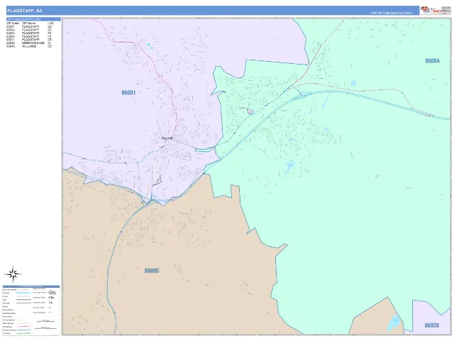 Flagstaff, AZ ZIP Code Wall Map, ColorCast style