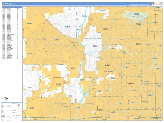 Glendale, AZ ZIP Code Wall Map, Business Reference style