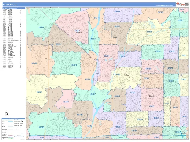 Glendale, AZ ZIP Code Wall Map, ColorCast style