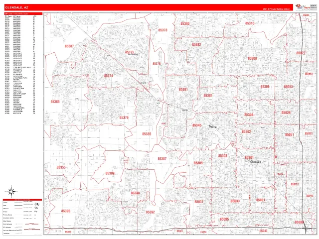 Glendale, AZ ZIP Code Wall Map, RedLine style