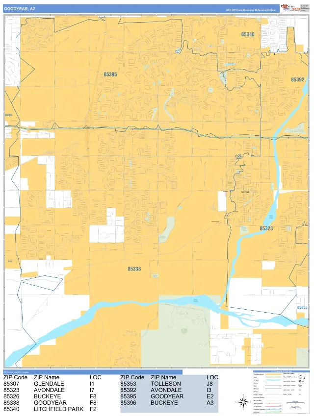 Goodyear, AZ ZIP Code Wall Map, Business Reference style