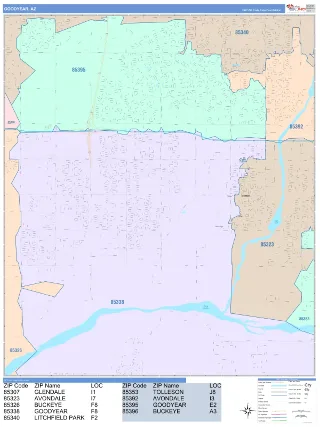 Goodyear, AZ ColorCast style ZIP Code wall map