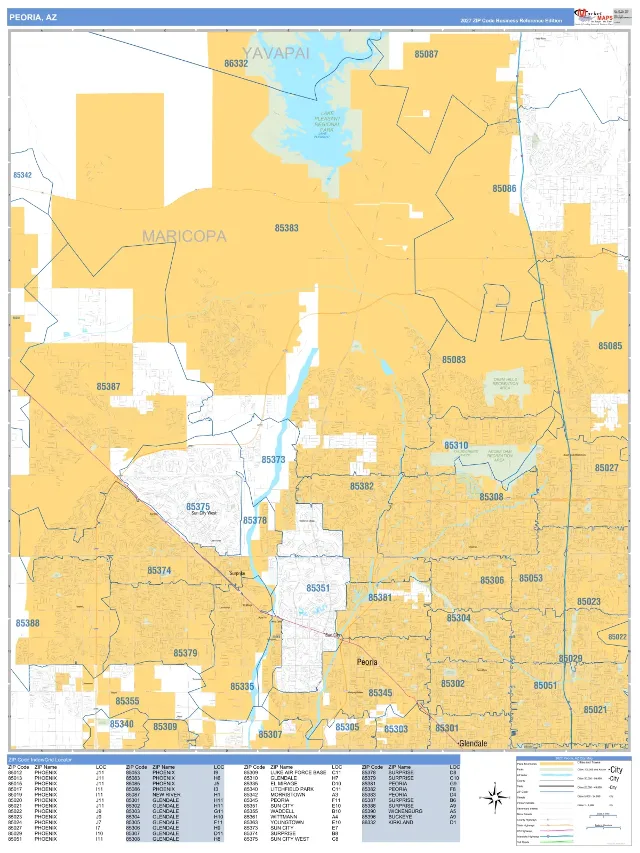 Peoria, AZ ZIP Code Wall Map, Business Reference style