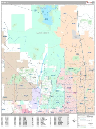 Peoria, AZ Classic style ZIP Code wall map