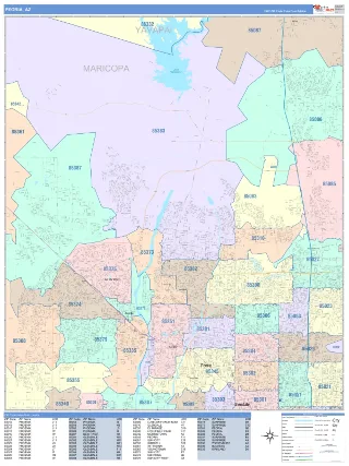 Peoria, AZ ColorCast style ZIP Code wall map
