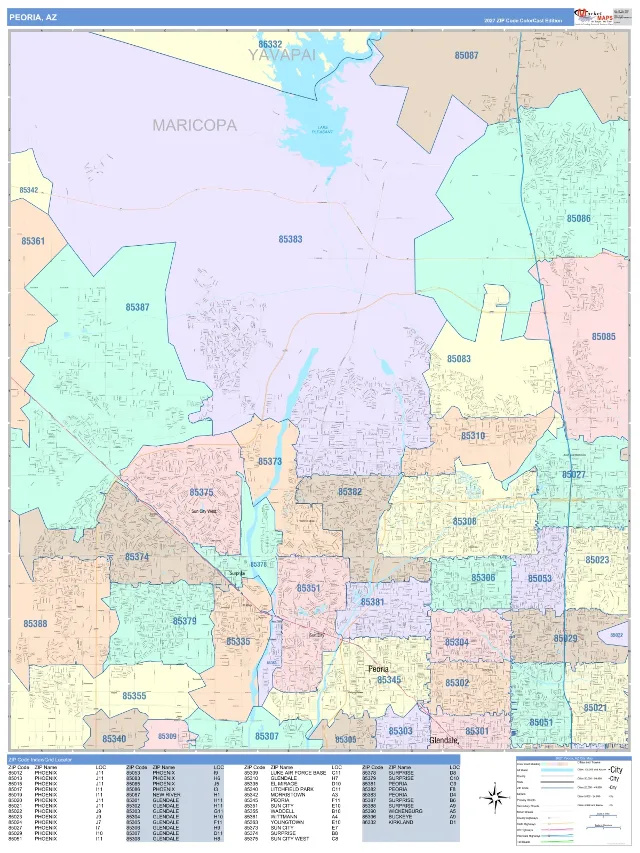 Peoria, AZ ZIP Code Wall Map, ColorCast style