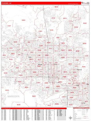 Phoenix, AZ RedLine style ZIP Code wall map