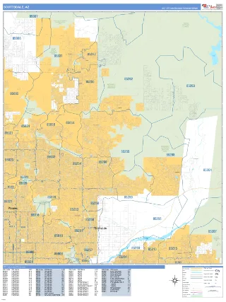 Scottsdale, AZ Business Reference style ZIP Code wall map