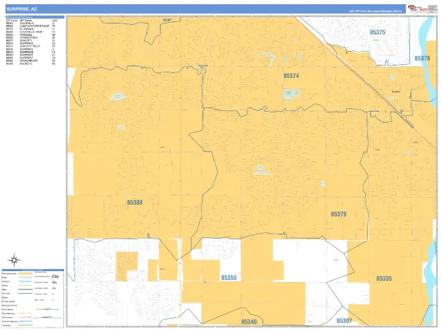 Surprise, AZ ZIP Code Wall Map, Business Reference style