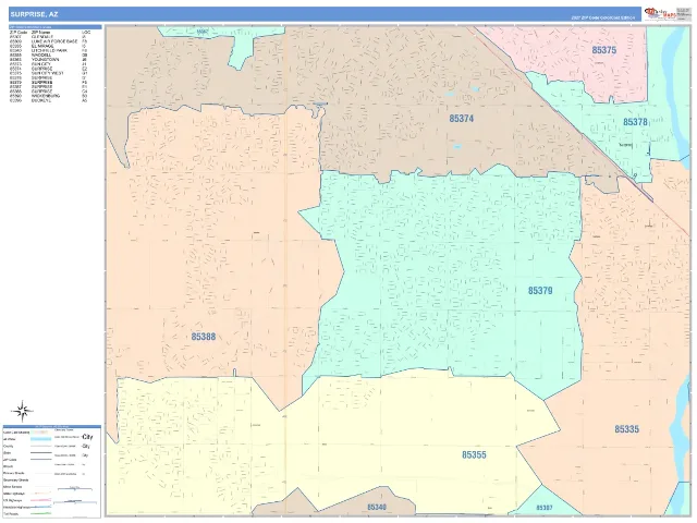 Surprise, AZ ZIP Code Wall Map, ColorCast style