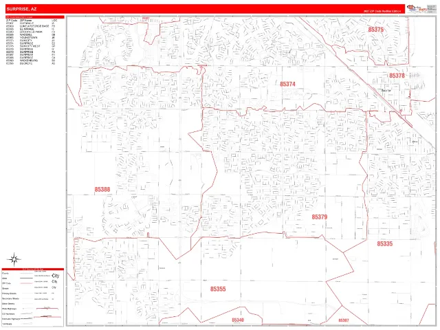 Surprise, AZ ZIP Code Wall Map, RedLine style