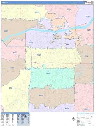 Tempe, AZ ColorCast style ZIP Code wall map