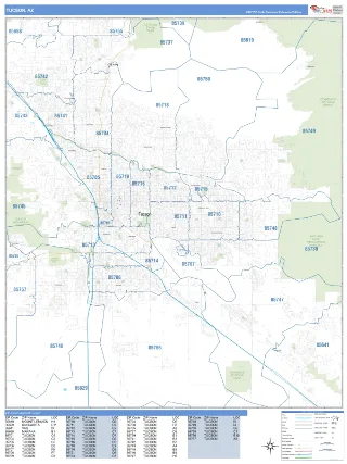 Tucson, AZ Business Reference style ZIP Code wall map