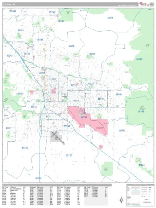 Tucson, AZ Classic style ZIP Code wall map