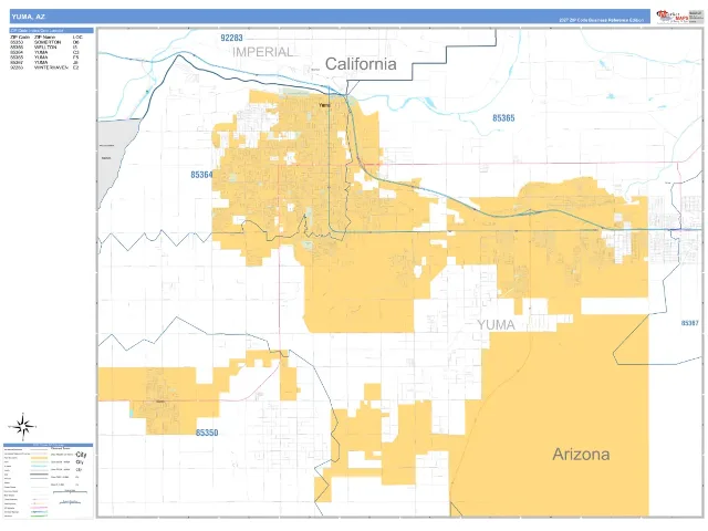 Yuma, AZ ZIP Code Wall Map, Business Reference style