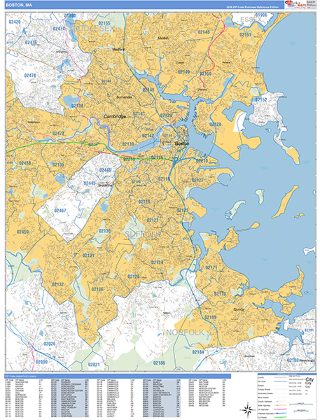 Boston, MA ZIP Code wall map in the Business Reference Style