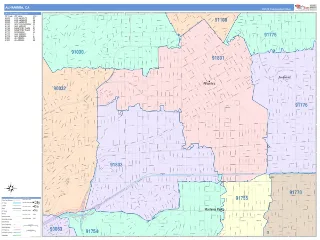 Alhambra, CA ColorCast style ZIP Code wall map