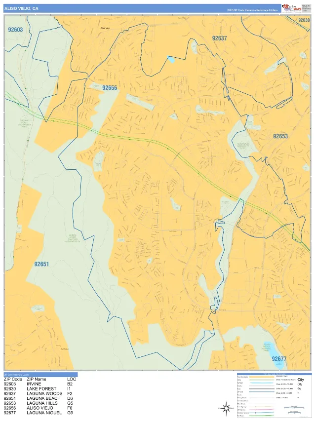 Aliso Viejo, CA ZIP Code Wall Map, Business Reference style