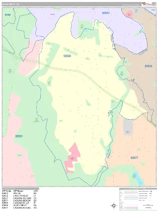 Aliso Viejo, CA Classic style ZIP Code wall map