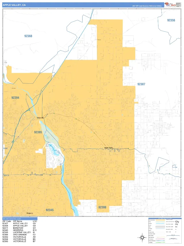 Apple Valley, CA ZIP Code Wall Map, Business Reference style