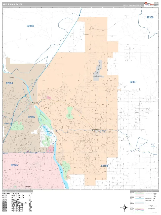 Apple Valley, CA ZIP Code Wall Map, Classic style