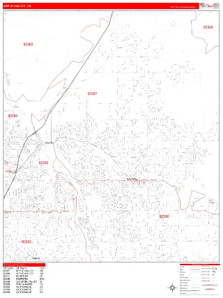 Apple Valley, CA RedLine style ZIP Code wall map