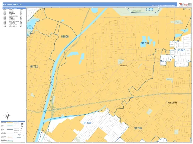 Baldwin Park, CA ZIP Code Wall Map, Business Reference style