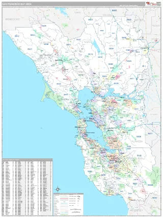 Bay Area, CA Classic style ZIP Code wall map