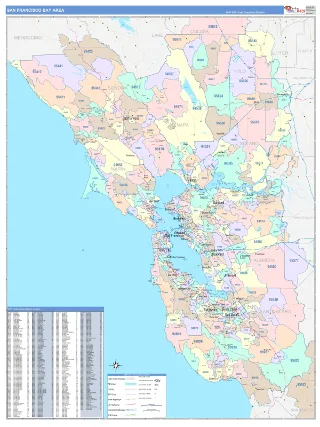 Bay Area, CA ColorCast style ZIP Code wall map