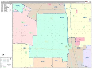 Bellflower, CA Classic style ZIP Code wall map