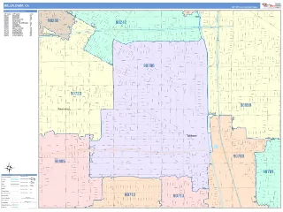 Bellflower, CA ColorCast style ZIP Code wall map