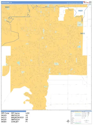 Brentwood, CA Business Reference style ZIP Code wall map