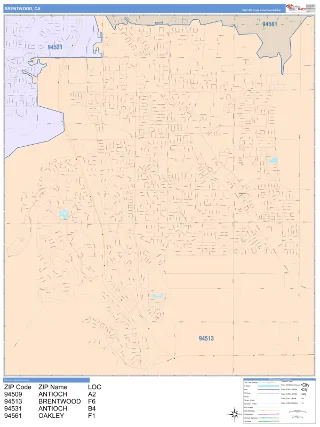 Brentwood, CA ColorCast style ZIP Code wall map