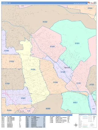 Burbank, CA ColorCast style ZIP Code wall map