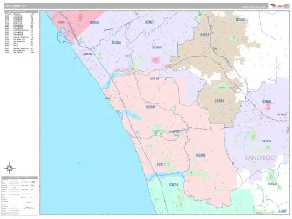 Carlsbad, CA Classic style ZIP Code wall map