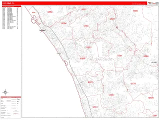 Carlsbad, CA RedLine style ZIP Code wall map