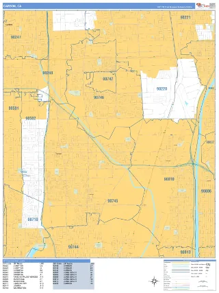 Carson, CA Business Reference style ZIP Code wall map