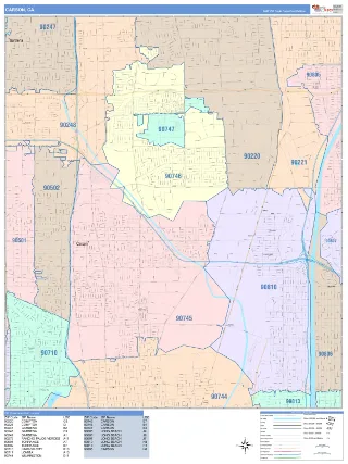 Carson, CA ColorCast style ZIP Code wall map