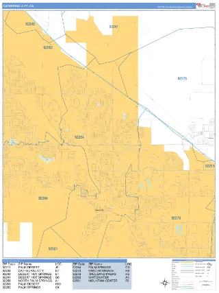 Cathedral City, CA Business Reference style ZIP Code wall map