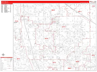 Cerritos, CA RedLine style ZIP Code wall map