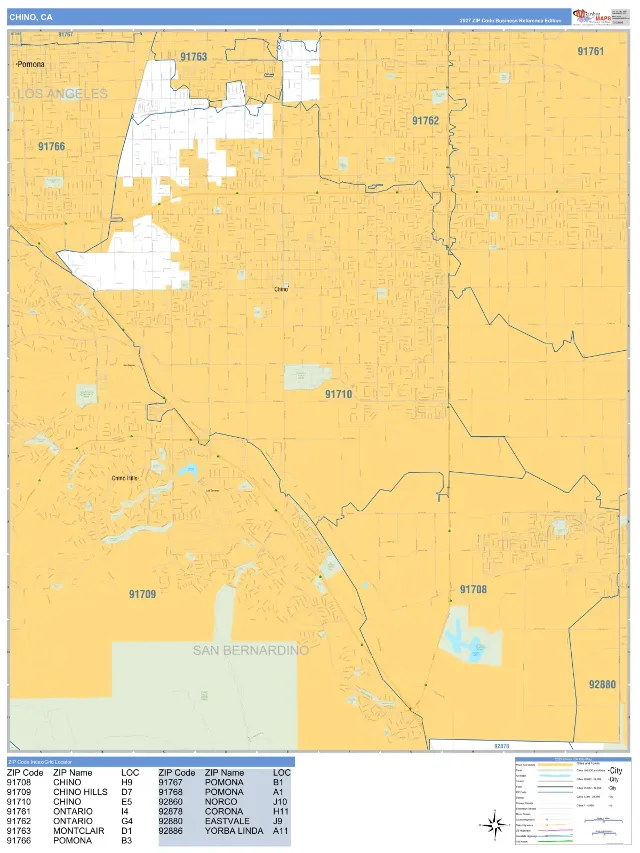 Chino, CA ZIP Code Wall Map, Business Reference style