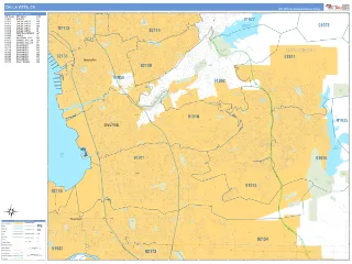 Chula Vista, CA Business Reference style ZIP Code wall map
