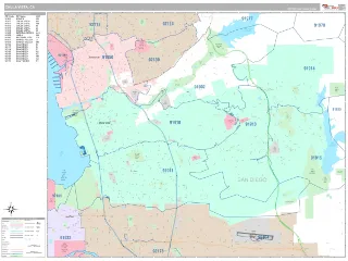 Chula Vista, CA Classic style ZIP Code wall map