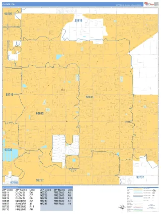 Clovis, CA Business Reference style ZIP Code wall map