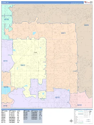 Clovis, CA ColorCast style ZIP Code wall map