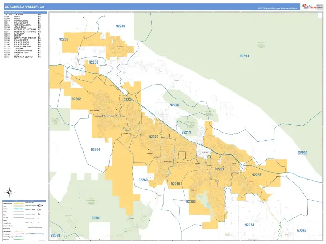 Coachella Valley, CA ZIP Code Wall Map, Business Reference style