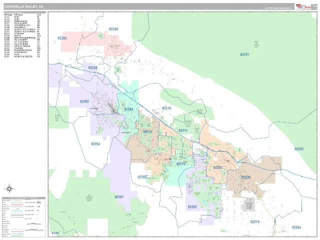 Coachella Valley, CA ZIP Code Wall Map, Classic style