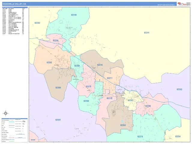 Coachella Valley, CA ZIP Code Wall Map, ColorCast style