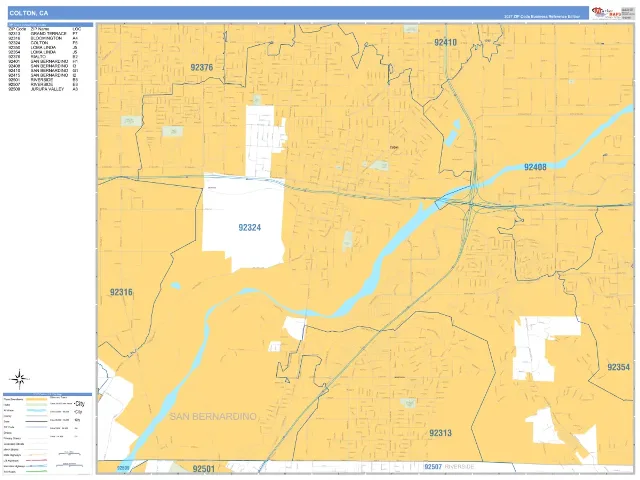 Colton, CA ZIP Code Wall Map, Business Reference style